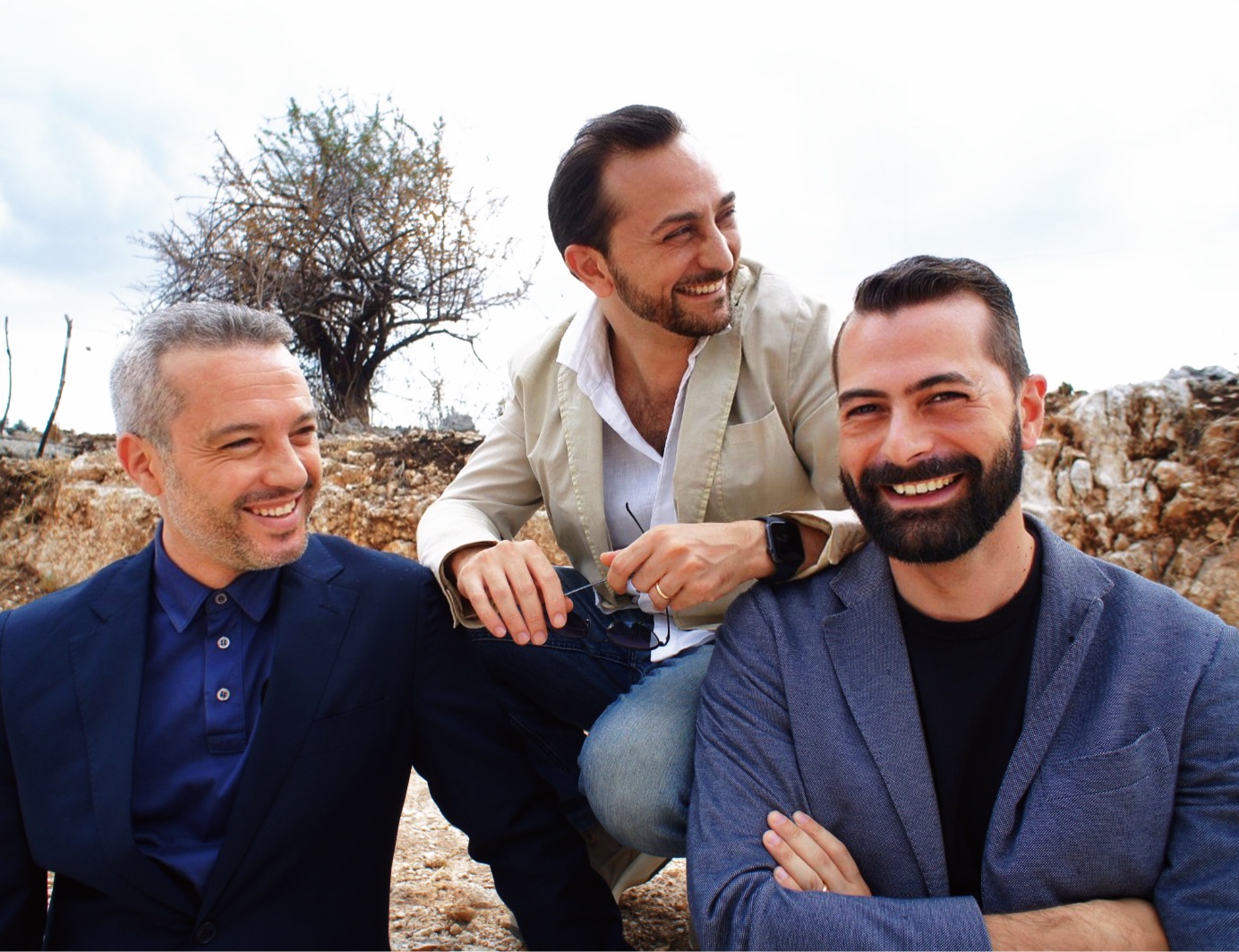Posh smiling together outdoors